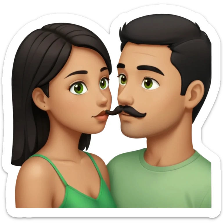 Boy with short beard and mustache and black hair brown eyes kinda tan kissing girl brown hair green eyes a little tan sticker