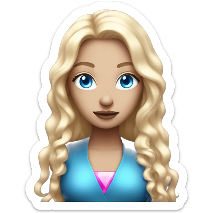magical diva with thin pink andromedan face long blonde hair and blue eyes glowing third eye sticker