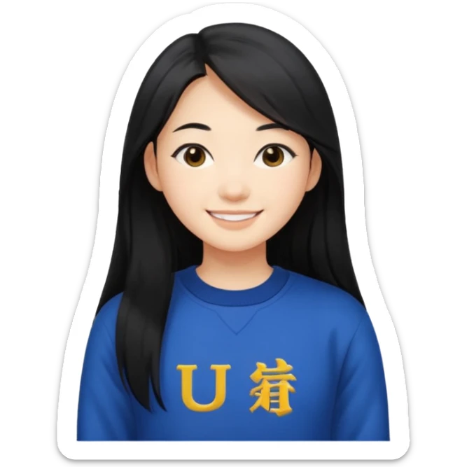 long hair, Asian girl, young adult, university sticker