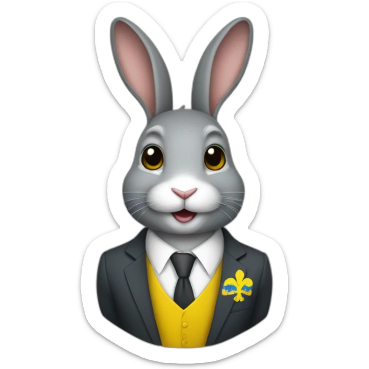 a rabbit in a suit in the color of the Ukrainian flag sticker