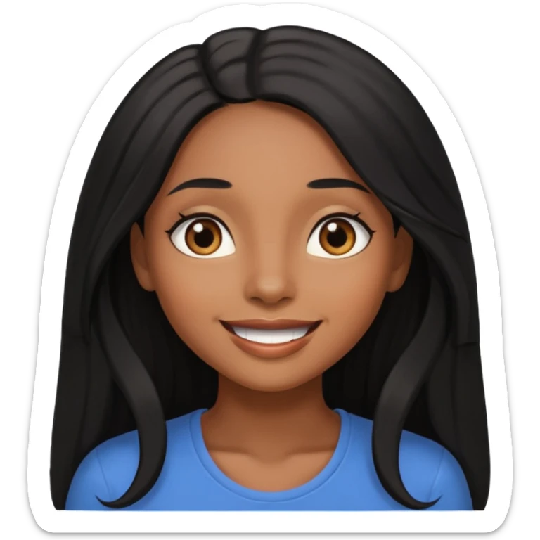 pretty brown skin woman with long black hair and brown eyes looking up sticker