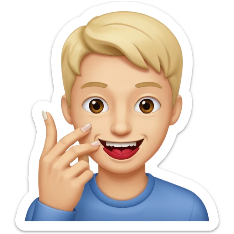 nervous nail biting but also smirking like a fake nail bite to be funny sticker