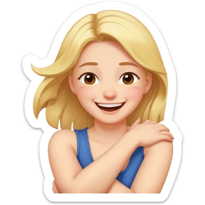 girl crossing arms on her neck laughing but not all the way sticker