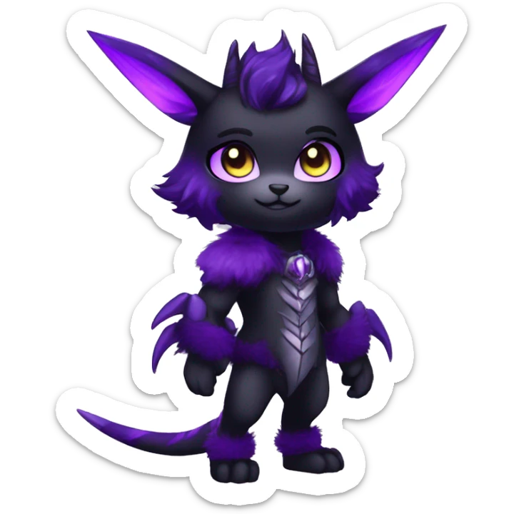 Anthro-Edgy-Black-Purple-Contrast-Colors-Fantasy-Fur-Sona-Chibi-Shiny-Fakémon-Hybrid with horns full body sticker