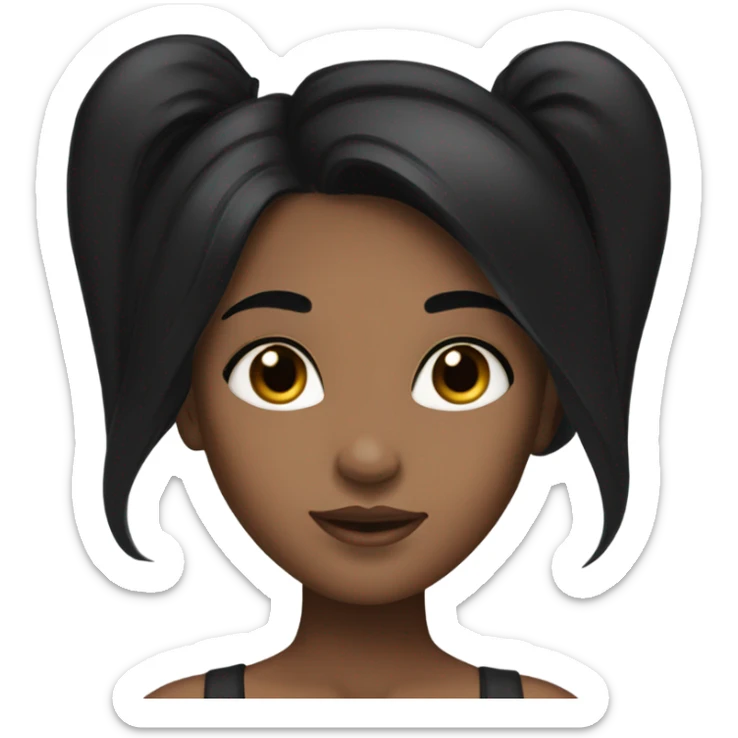 girl with long black straight, with lashes and clear skin sticker