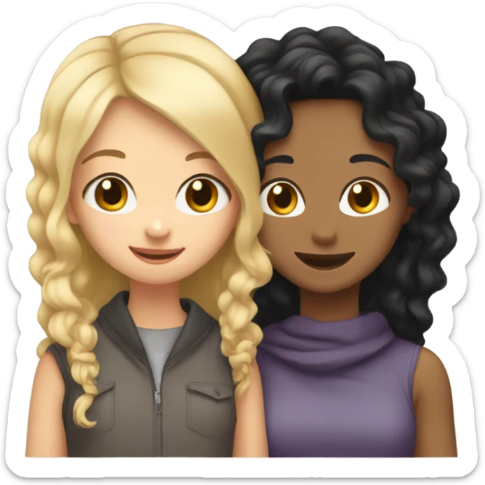 girl with curly black hair , girl with straight blonde hair hugging  sticker