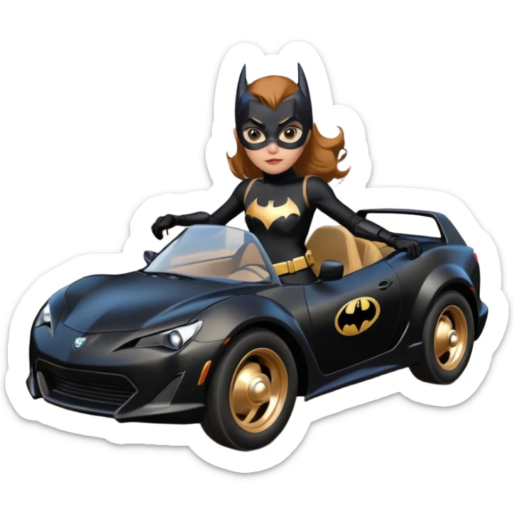 Relaxed adult 60’s Batgirl’s crime fighting themed Satin black and rose gold painted Scion FR-S pursuit vehicle hot rod off road capable  sticker
