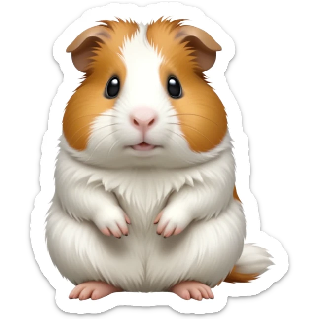 cinematic-[guinea pig]-realistic-full-body-sitting-emoji,-tiny-paws-tucked-close,-head-tilted-dramatically,-fluffy-[solid white]-fur,-simplified-yet-realistic-focused-features,-highly-detailed,-glowing-with-an-almost-sarcastic-glow sticker
