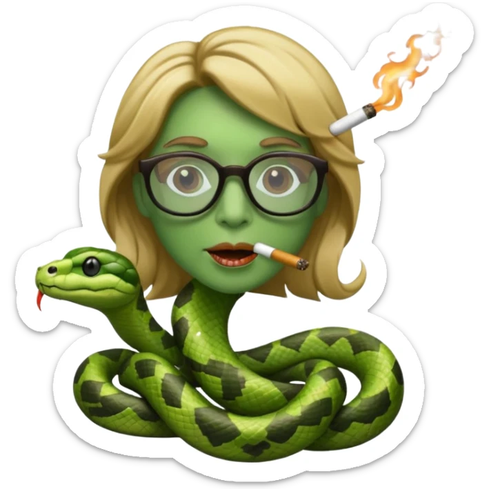 can you create a sneaky bitch SNAKE with big glasses smoking a cigarrette? the SNAKE needs to have dirty blonde hair sticker