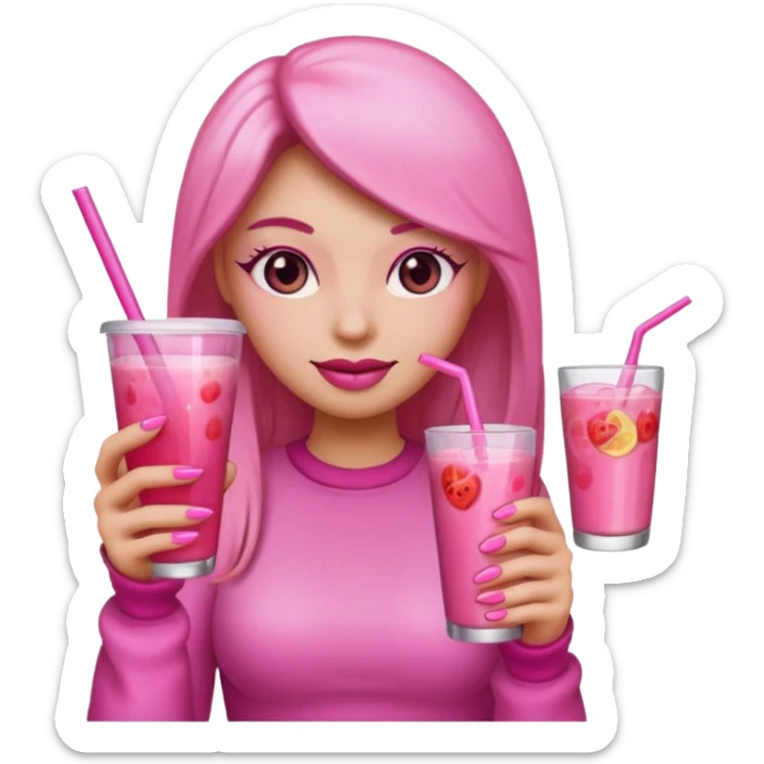 Can you make a baddie emoji with a pink drink and pink long nails? sticker