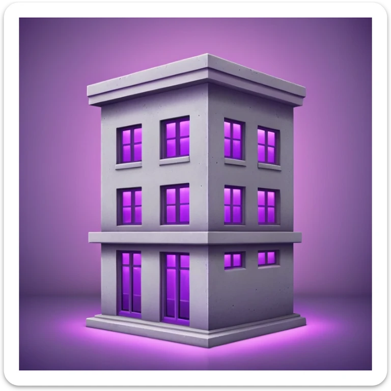 Simple gray building with a single purple window glowing from indoor grow lights sticker