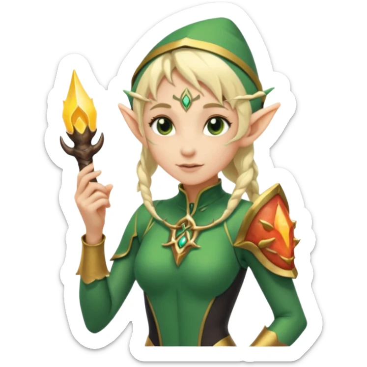 elf female Short wetsuit-style garb, glowing runes on skin, holding a conch horn. sticker