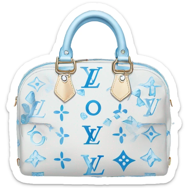 White Designer Louis Vuitton bag with baby blue monogram and baby blue trim sticker