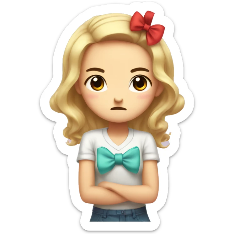 cute animted kawaii girl wth a bow in er hair being angry sticker