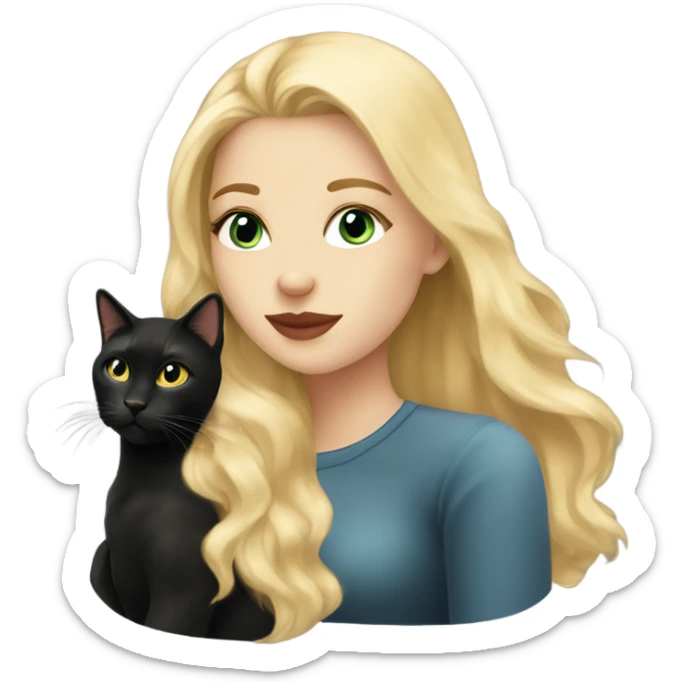 Pretty long blonde haired woman with gray eyes kissing Black cat sticker