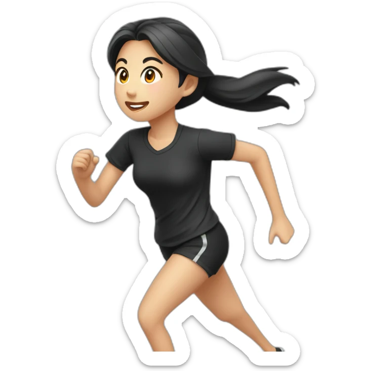 asian girl running，black shirt and shorts，side view sticker