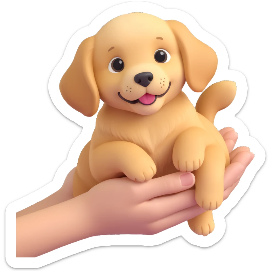 Change the corgi in the grandmother's hands to a golden retriever puppy in the same 3D emoji style, keeping the rest of the image unchanged and the background transparent. sticker