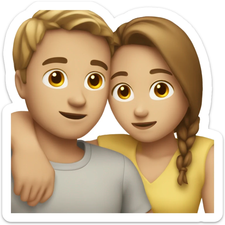 Couple hugging face looking both white people girl has brown hair boy has yellowish brown hair  sticker
