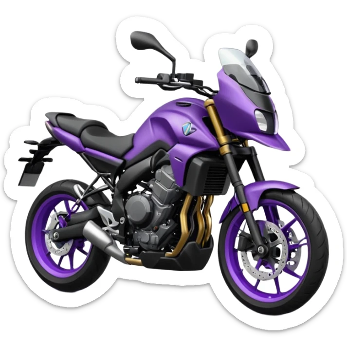 Créer un emoji copiable sur mon système iOS avec une moto mt07 noir mate / violet plus foncé que tu as et iridescent. le style de la mt07 doit être en sport. sticker