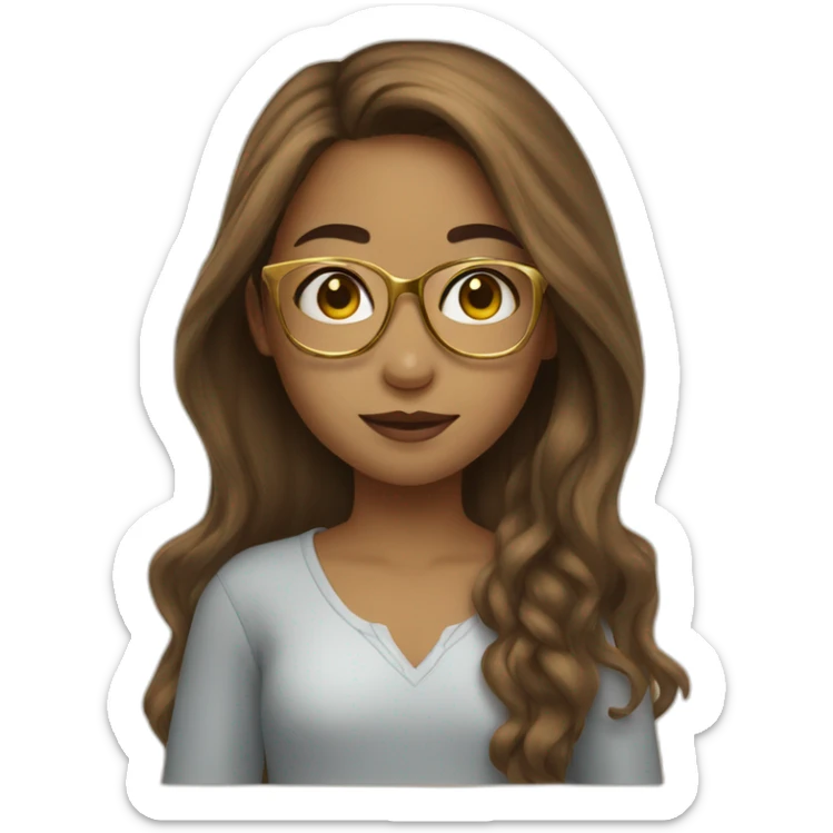 Girl with brown long hair and golden glasses sticker