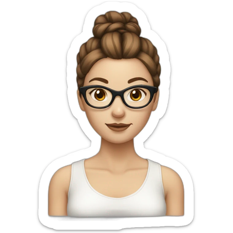  white skin women brown hair tied in a bun glasses sticker