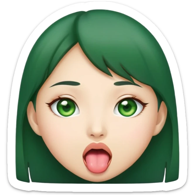 Asian girl with green eyes sticking out tongue sticker