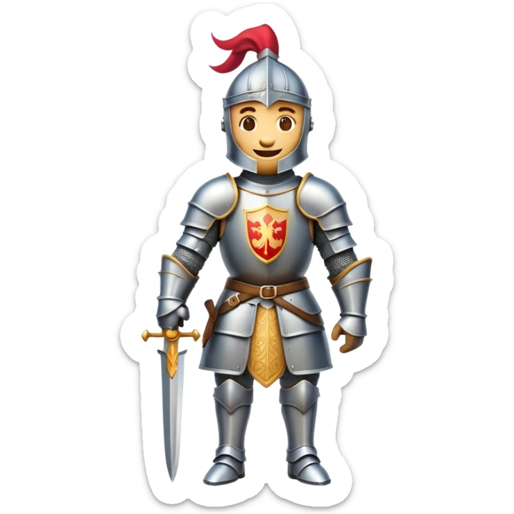 Clash of Clans aesthetic Cheerful Knight Portrait Emoji, With a radiant smile and an upright, confident stance, featuring an elegantly armored figure with intricate detailing and shining accents, his face in a natural skin tone, Simplified yet expressive features, highly detailed, glowing with a soft, luminous aura, high shine, upbeat and noble, stylized with an air of classic medieval heroism, soft glowing outline, capturing the essence of a cheerful knight ready to embark on legendary adventures! sticker
