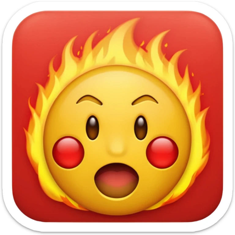 Crée moi un emoji qui crache du feu par la bouche et qui est en colère avec le front tout rouge et les emoji normal jaune là tout rond sticker