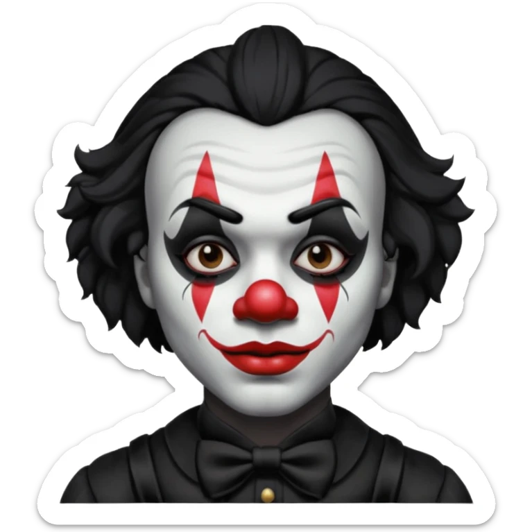 man with black hair only black and white clown makeup black eye makeup black lipstick black clothes sticker