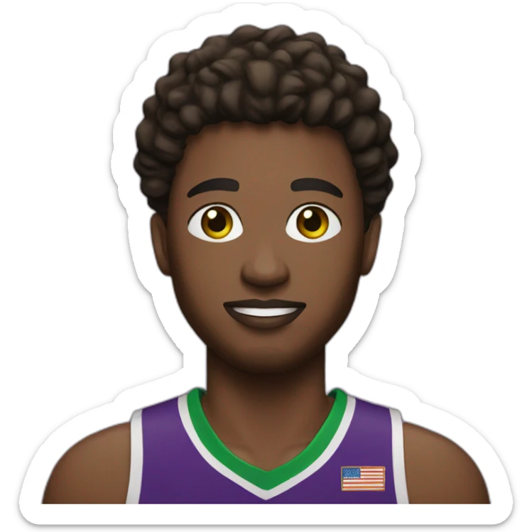 a basketball player in a black, green and purple uniform sticker