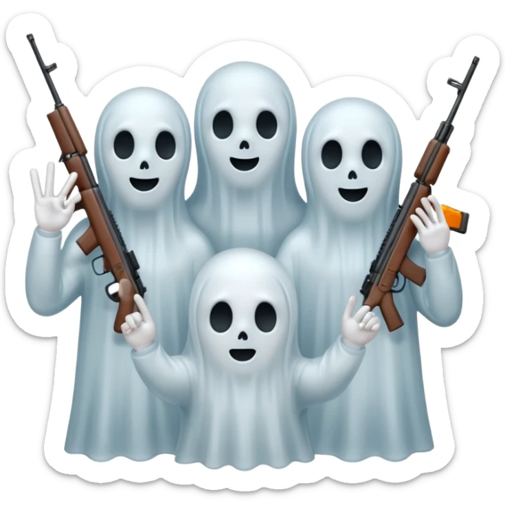 Fantasmas con un fusil y haciendo haciendo en en forma de ✌️ con los dedos sticker