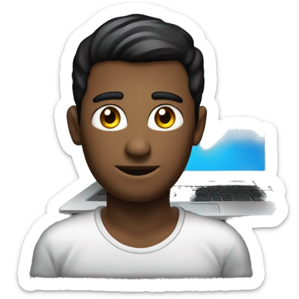 Homem atrás laptop escondendo o rosto com o capuz preto e olhos brancos no fundo preto sticker