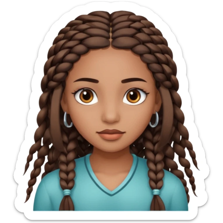 girl with thin braids long hair and brown eyes, brown skin, eyelashes, siren eyes sticker