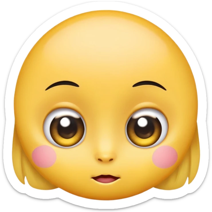 round yellow typically emoji but with big eyes, long eyelashes and a lot of blush like ashamed but in a good way sticker