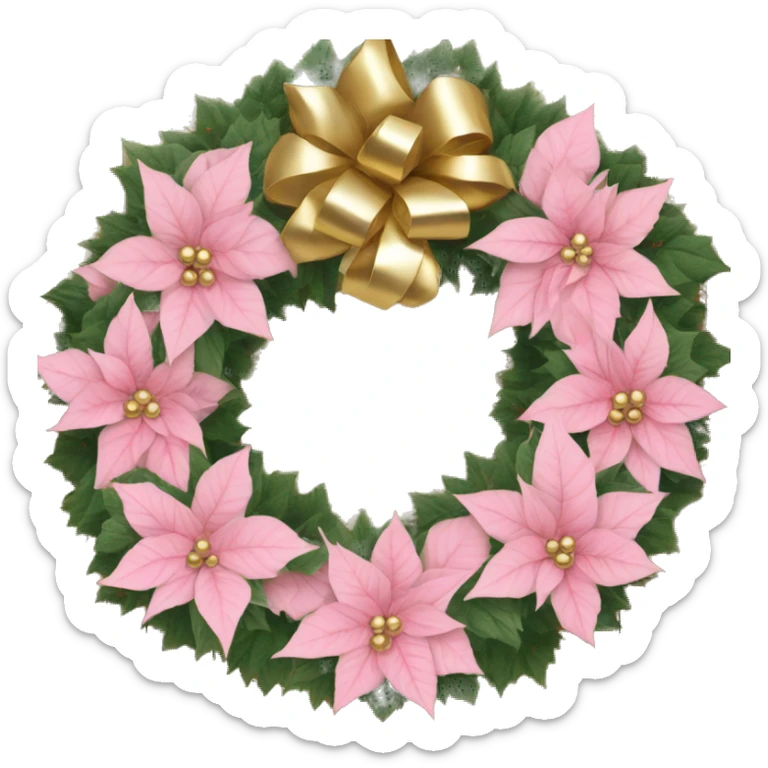 Christmas door wreath with baby pink poinsettias and gold accents  sticker