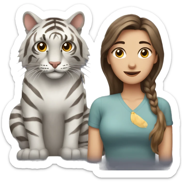 Woman with Brown hair, With a grey Tiger cat with Long hair in her Arms  sticker
