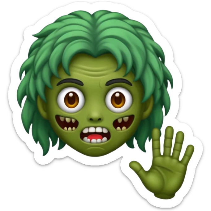 Faça um emoji de zumbi que se pareça comigo. Categorias: cabelo ondulados pretos, pele verde, usa aparelho! sticker