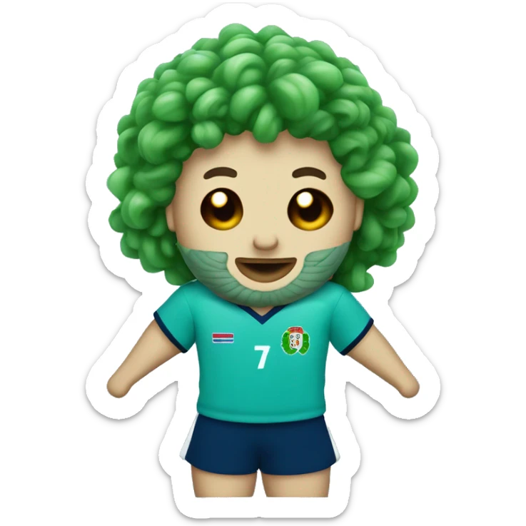 A Portuguese man with the number seven jersey on in a stadium with puffy hair sticker