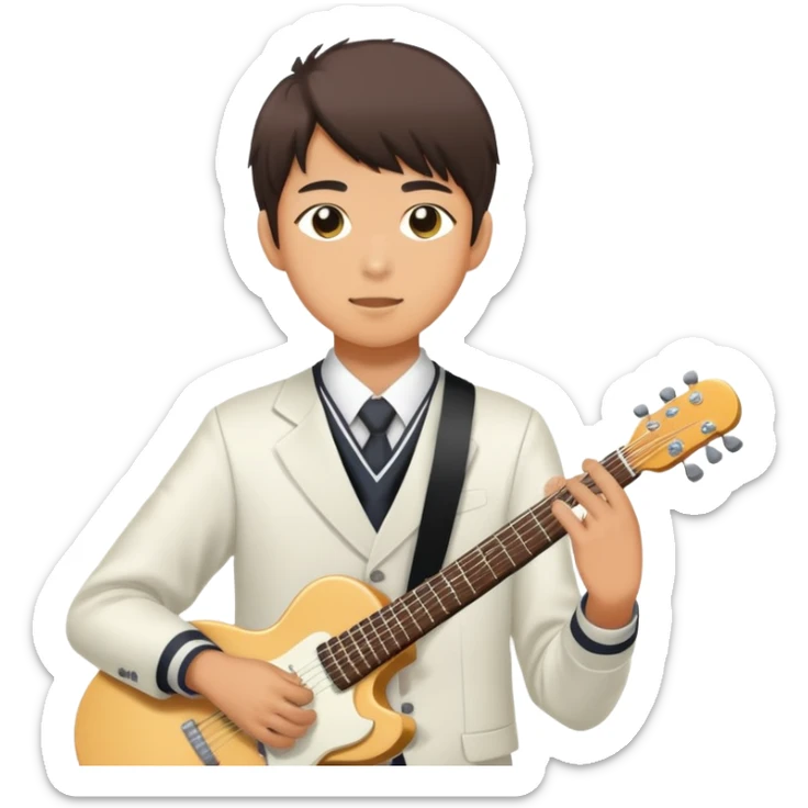Japanese high school boy performing in a band at school cultural festival sticker