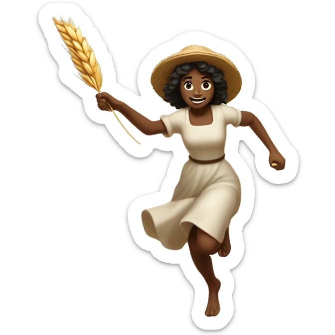 huckleberry Finn harvest goddess sprinting with wheat, with a large stride and arms outstretched sticker