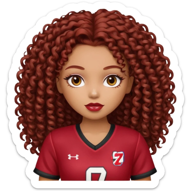 a pretty bratz dusky girl with dark red curly hair and a jersey on sticker