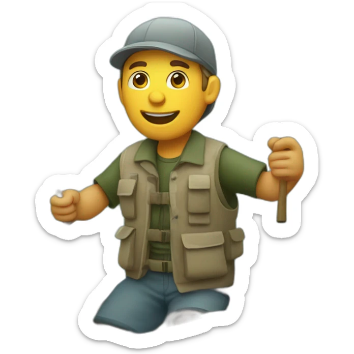 white fisherman fishing with a fishing rod in a small boat sticker