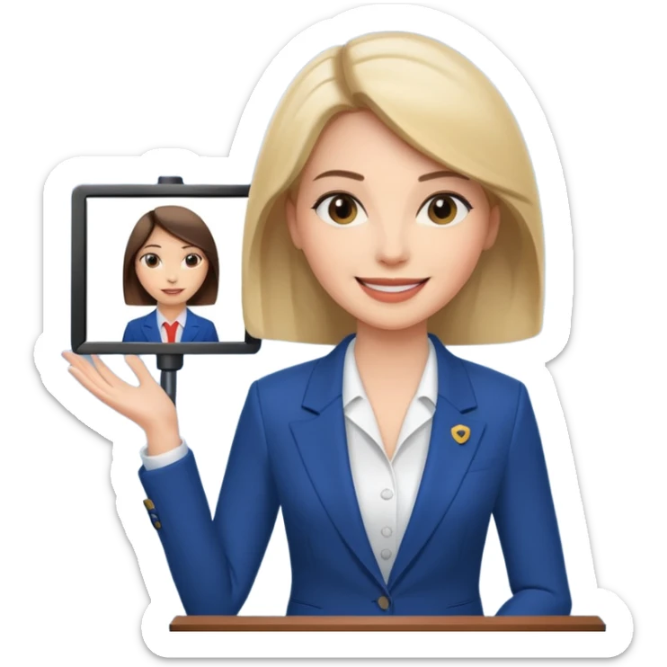 news anchor woman, with a screen with a prompter in front of her sticker