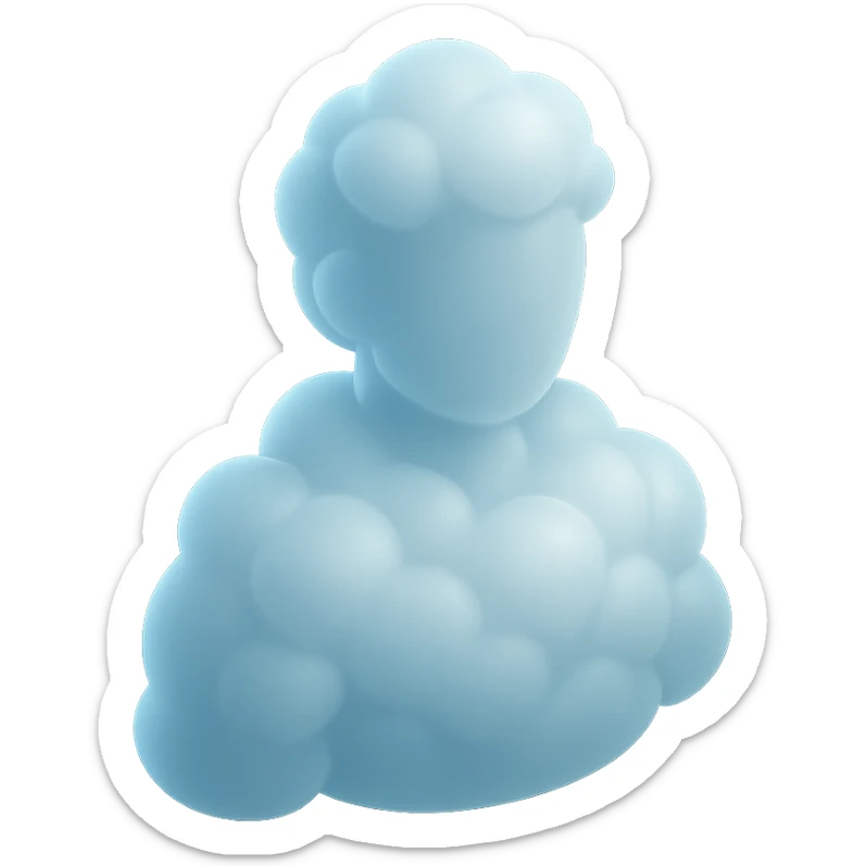 person composed entirely of voluminous clouds up to the shoulders, clouds forming the body, modern illustration sticker