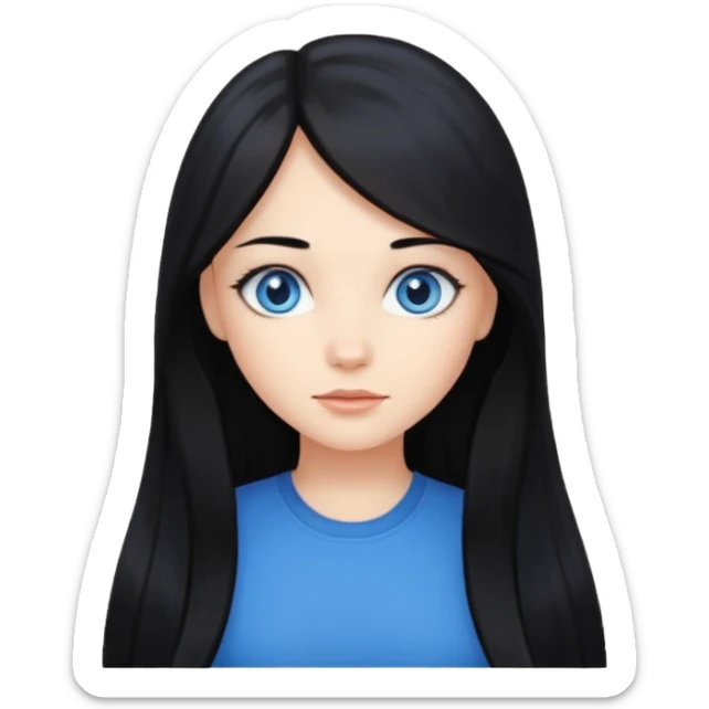 Girl with long black hair and blue eyes sticker