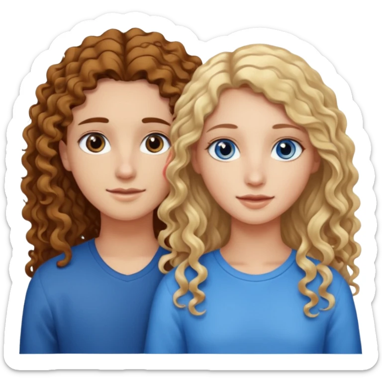 Friends, one has brown eyes, long curly brown hair, the other one has straight blond hair and blue eyes sticker