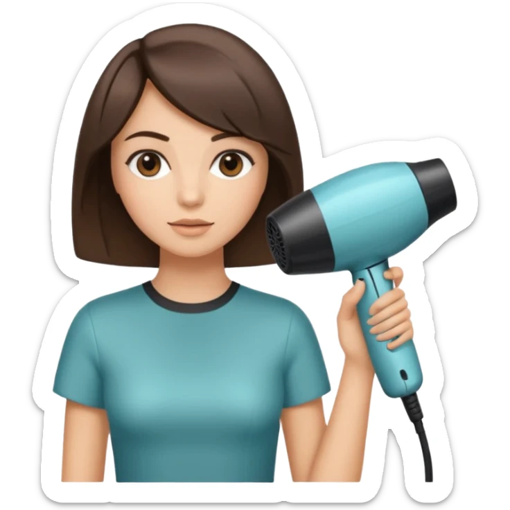 brunette bob girl hair stylist holding a brown hair dryer sticker