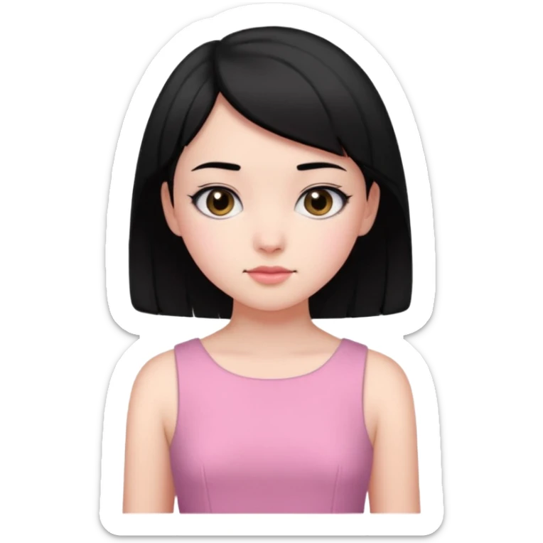 Un emoji de una. Chica adolescente vestido rosado pelo corto negro casi por los hombros sticker