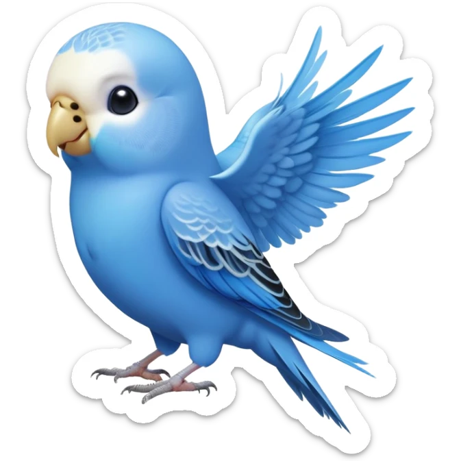 adorable-[budgie]-realistic-full-body-perched-emoji,-wings-tucked-neatly,-head-tilted-dramatically,-sleek-[blue]-feathers,-simplified-yet-realistic-focused-features,-highly-detailed,-glowing-with-an-almost-sarcastic-glow sticker