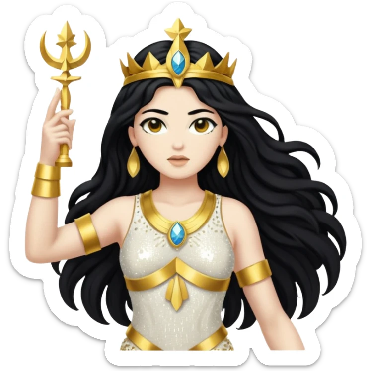 Nike, Goddess of Victory from Gods and Goddesses with long black hair, white and gold sequin outfit sticker